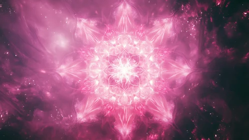 Radiant pink fractal mandala with luminous nebula glow.