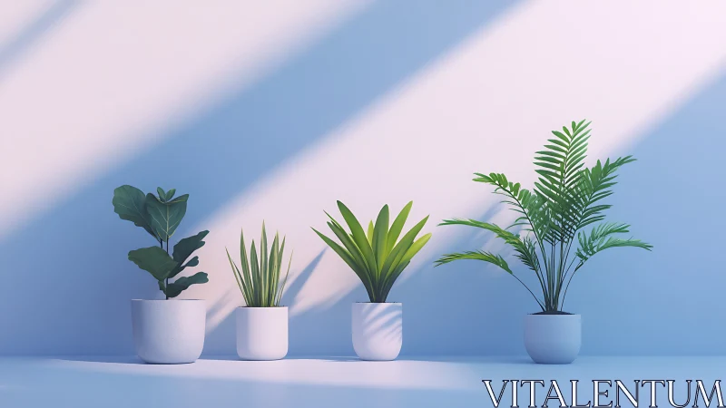 Linear study of potted foliage under oblique daylight gradients.