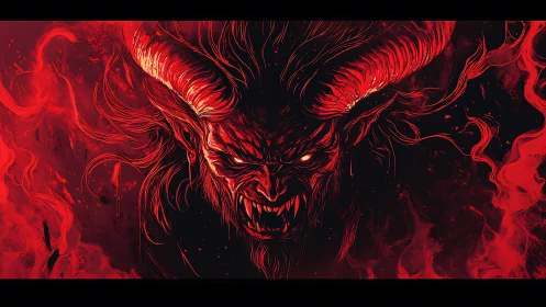 Infernal horned king roaring from a wildfire abyssal void.