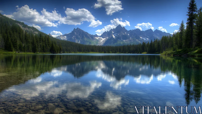 Alpine lake mirrors jagged mountain ridge in high-resolution clarity