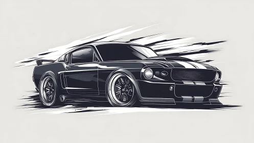 Muscle car in motion, sleek black lines and racing spirit.