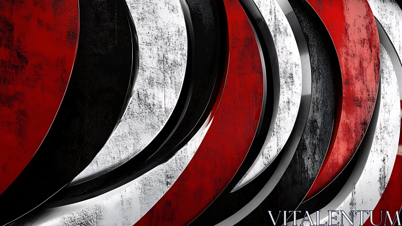 Bold Abstract Curved Stripes with Grunge Texture in Red, Black, and White.