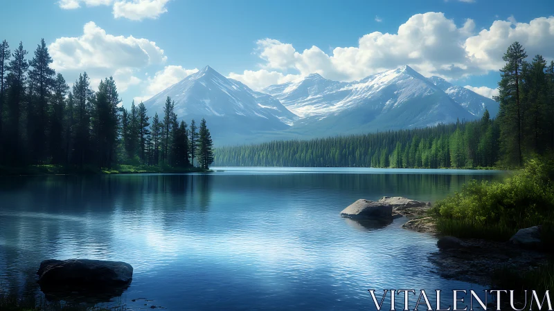 Peaceful mountain lake wrapped in soft morning light.