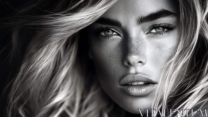 Storm-lit gaze in monochrome beauty, sculpted by light.