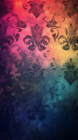 Ornate damask flourishes over radiant gradient field.