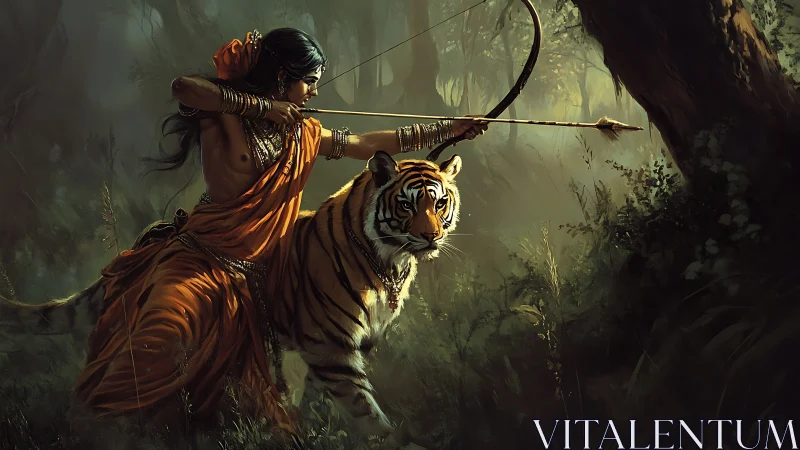 Tigerback archer threading sunlight through jungle shadows.