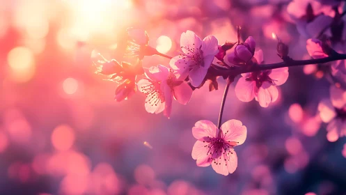 Spring Blossoms Glowing in Warm Sunset Light.