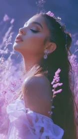 Side profile portrait in lavender field at golden hour.