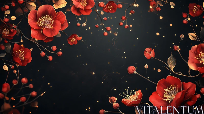 Luminous Red Blossoms Dance in Darkness.