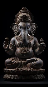 Bronze Ganesha sculpture with intricate ritual detailing.