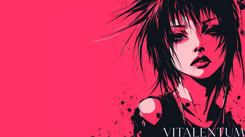 High-contrast magenta punk portrait with splatter detailing