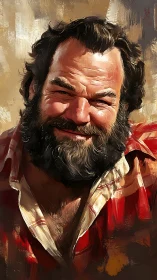 Sunlit lumberjack smile in bold, painterly brushstrokes.