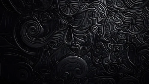 Intricate dark abstract swirls in embossed textured style artwork.