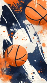 Dynamic basketball abstract with splatter textures in motion.