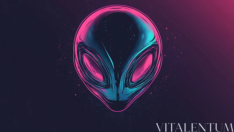 Neon duotone extraterrestrial skull with vector contours.