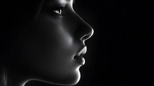 Graceful side profile glows softly against deep shadow