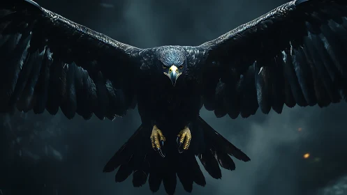 Midnight raptor unveiled, storm-lit wings carved in shadow.