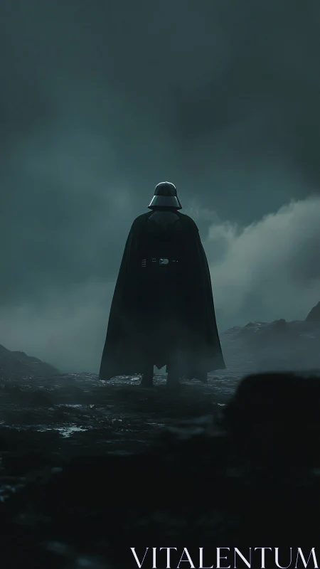 Shadowed armored figure listens to the storm-tossed horizon