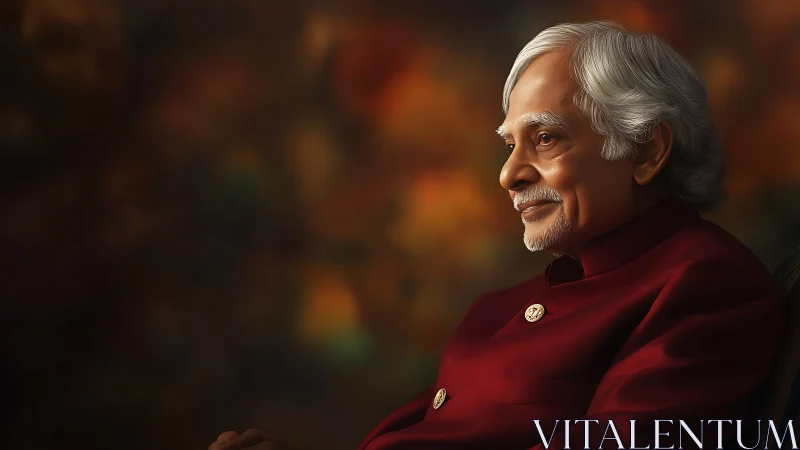 Crimson wisdom glows in a serene elder&rsquo;s contemplative gaze.