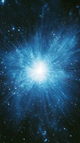 Cosmic blue stellar explosion casts radiant beams through space