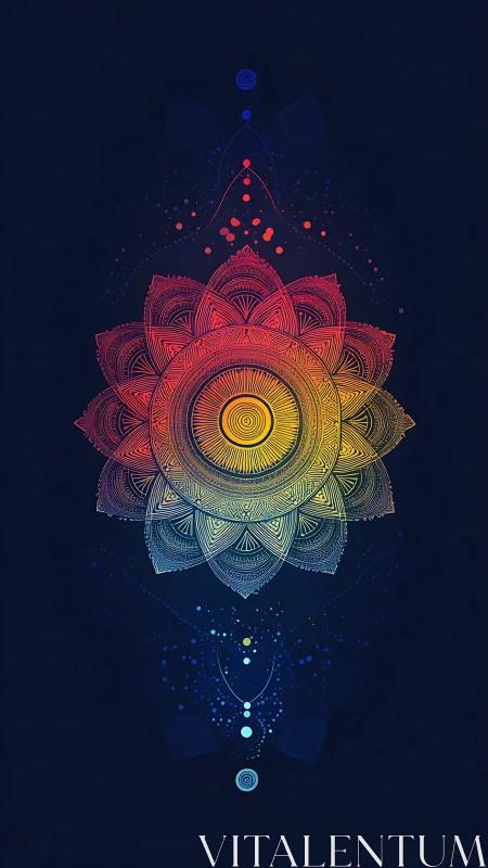 Radiant mandala blooms in a cosmic gradient on deep navy