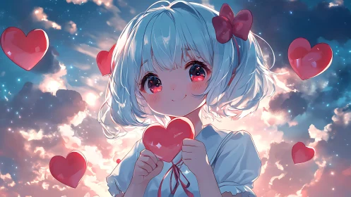 Soft skies, bright hearts, and a gentle anime daydream.