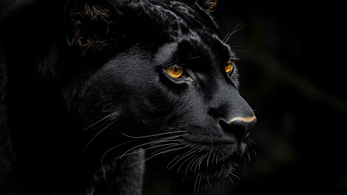 Black Panther Portrait With Luminous Amber Eyes.