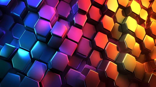 Vibrant 3D Hexagonal Pattern with Colorful Gradient Lighting.