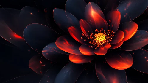 Luminous red fractal flower with translucent layered petals.