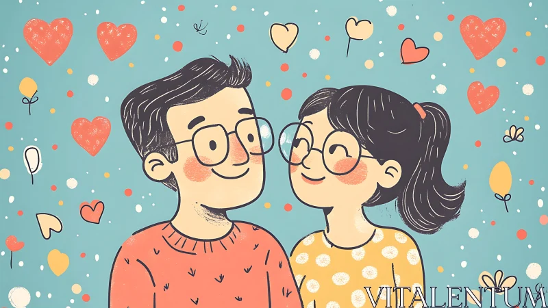 Vector illustration depicting two glasses-wearing figures with complementary color palette