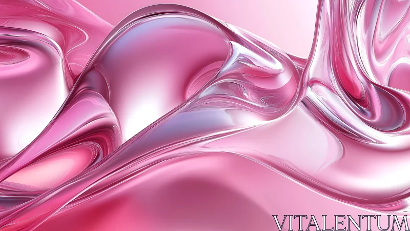 Pink fluid abstract surface with reflective curved forms.