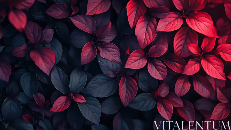 Crimson foliage pattern over deep shadowed leaves.