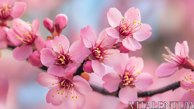 Pink Blossoms with Stamen Clusters: Soft Focus Depth.
