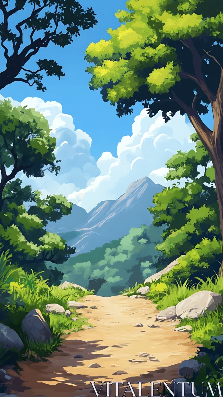 Digital Illustration Demonstrates Layered Atmospheric Perspective with Forest Canopy Framing