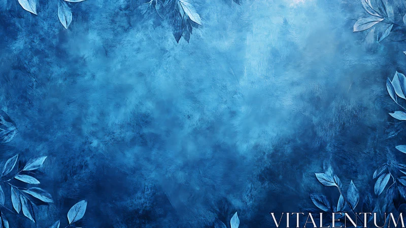Blue textured background with leaf border pattern frame.