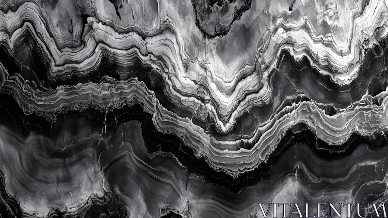 Black and White Marble Texture Abstract Art with Layered Waves.
