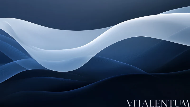 Layered translucent waveforms curve across a deep blue field