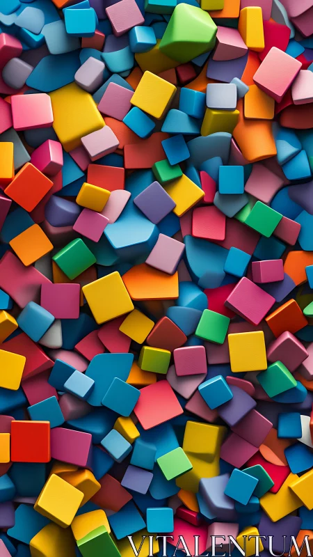 Multicolored 3D cubes densely cover the entire vertical frame