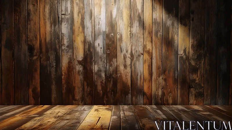 Weathered timber stage glowing in moody amber light.