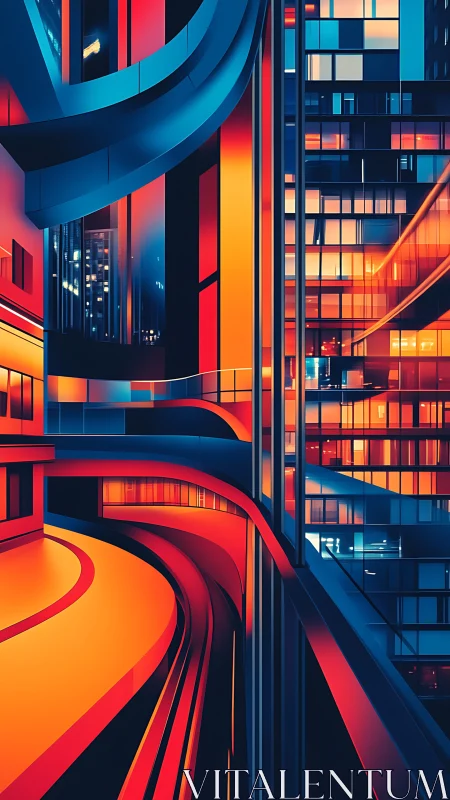 Bold neon city architecture with curving elevated walkways.