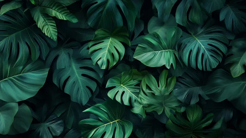 Lush tropical leaves wrapping you in deep green calm.