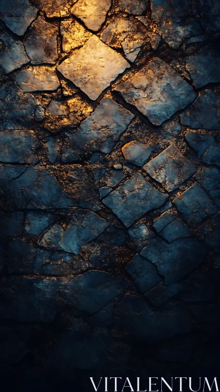 Thermally lit basalt flagstones with fractured surface topology.