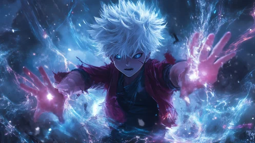 Storm-eyed mage hurls electric starlight through the void.