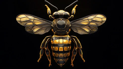 High-detail metallic honeybee render with reflective gold armor.