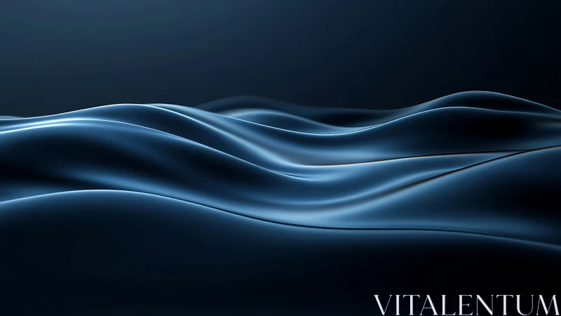 Luminous metallic waves over dark abstract landscape.