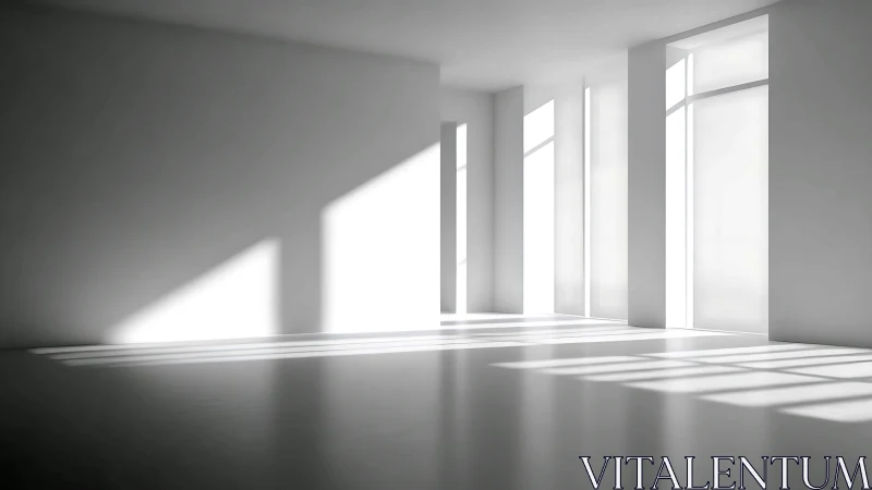 Minimalist white interior carved by strong window light.