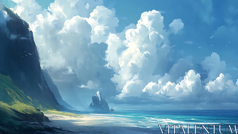 Dramatic Coastal Cliffs and Towering Cumulonimbus Cloud Formation Over Turquoise Waters.