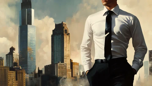 Businessman in Urban Skyline Composition