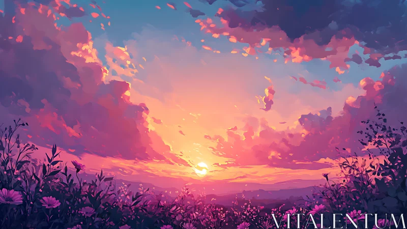 Dreamy wildflower sunset bathing the sky in soft color.
