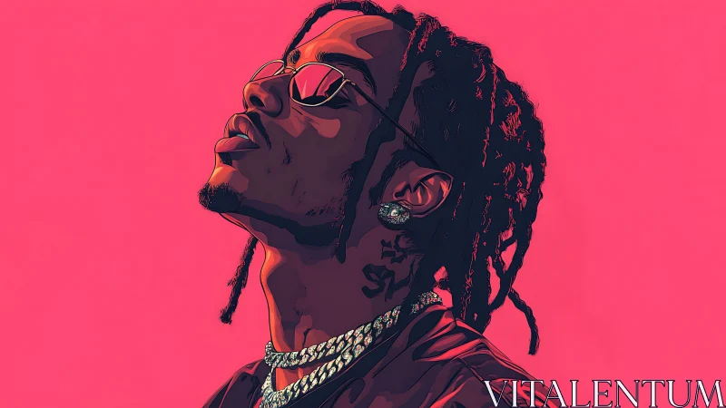 Vector portrait of braided figure in neon magenta environment.